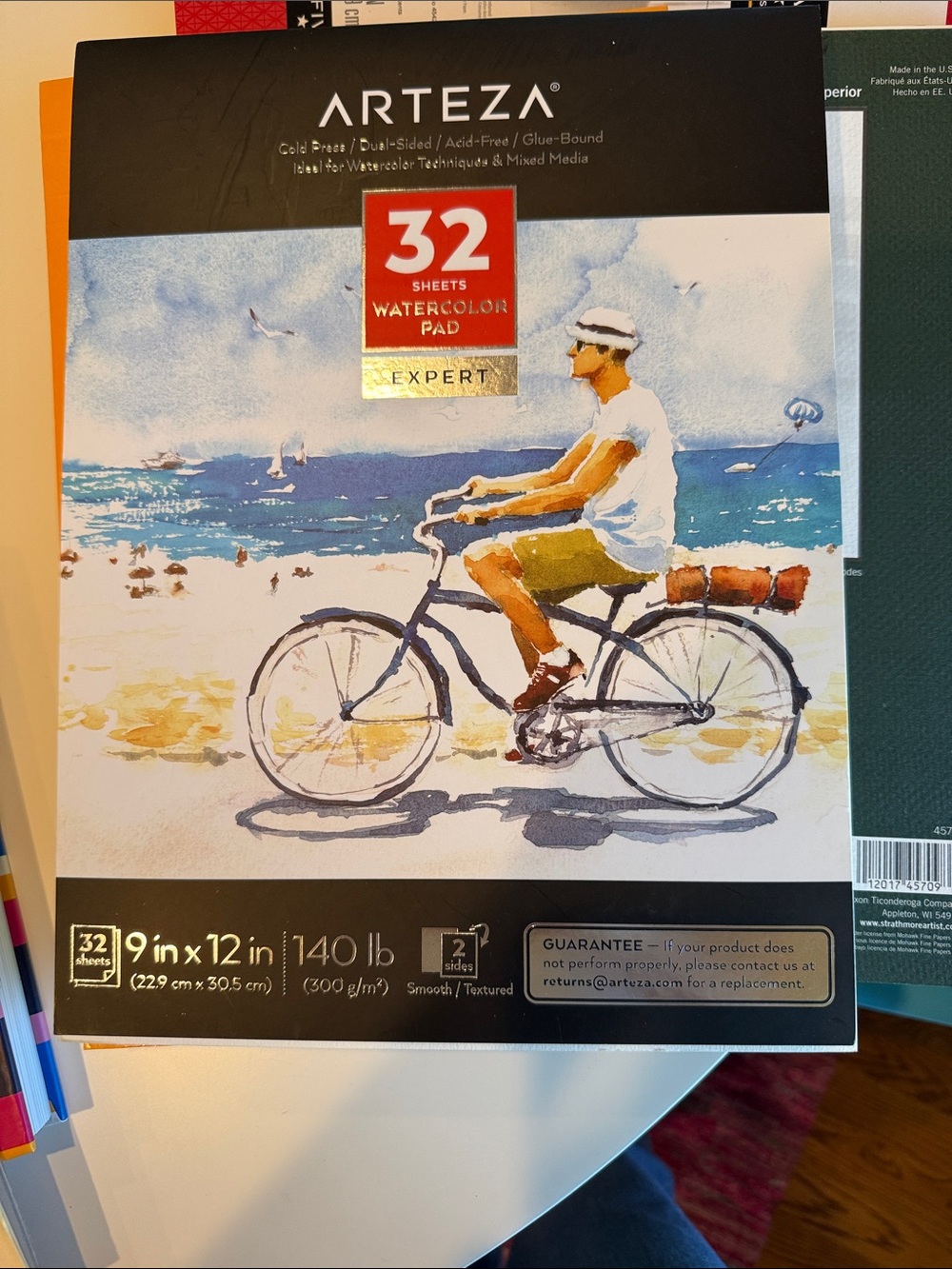 Arteza 9 x 12 Watercolor Pad - Coastal Bicycle Illustration, 32 Sheets